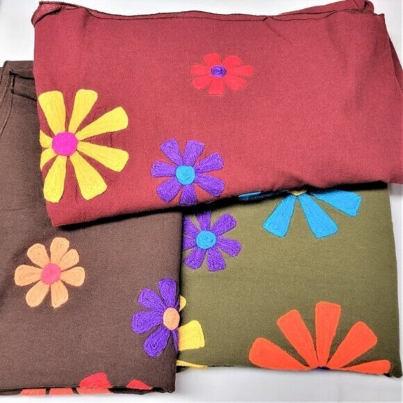 Capris Cotton Culottes, Wide Leg Capri Pants with colorful Floral Applique-NEW - Picture 12 of 12